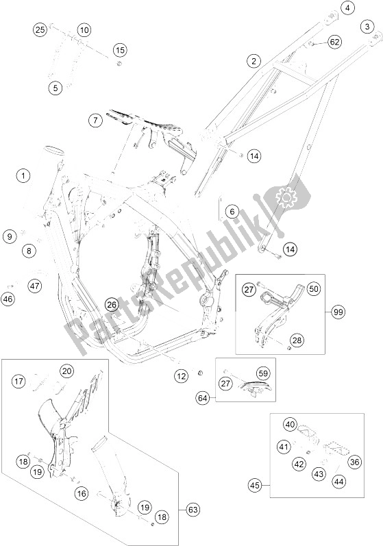 All parts for the Frame of the KTM 250 XCF W USA 2016