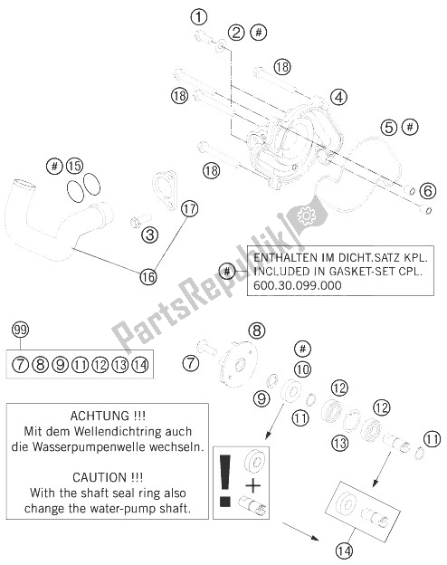 All parts for the Water Pump of the KTM 990 Super Duke R France 2013