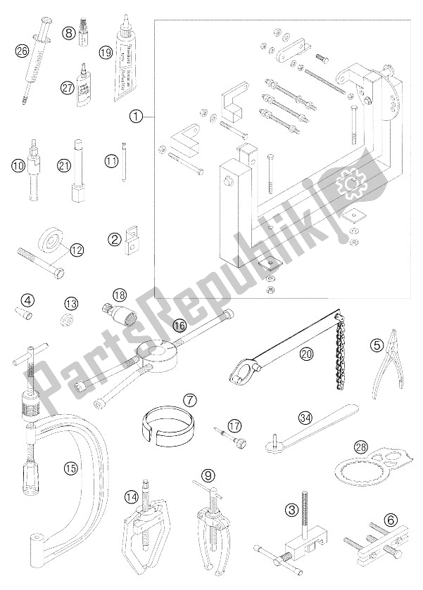 Alle onderdelen voor de Speciaal Gereedschap 250-525 Racen van de KTM 540 SXS Racing Europe 2005