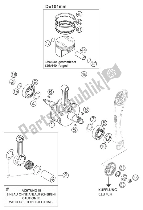 Tutte le parti per il Albero Motore, Pistone 625 Sxc del KTM 625 SMC Europe 2004