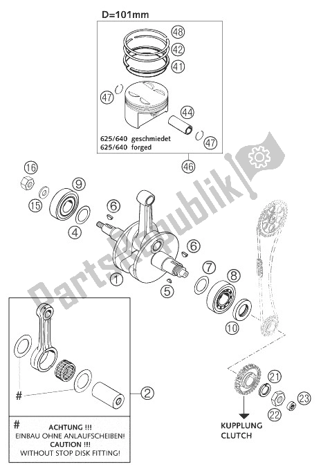 Toutes les pièces pour le Vilebrequin, Piston 625 Sxc du KTM 625 SXC USA 2004