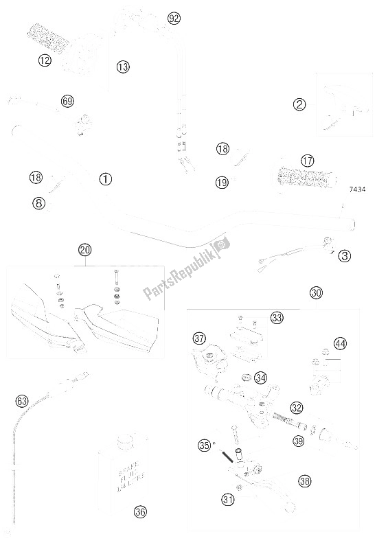 All parts for the Handlebar, Controls of the KTM 250 XC F USA 2008