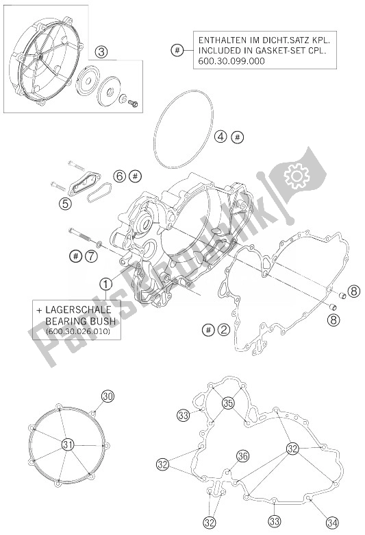 All parts for the Clutch Cover of the KTM 990 Adventure LIM Edit Australia United Kingdom 2010