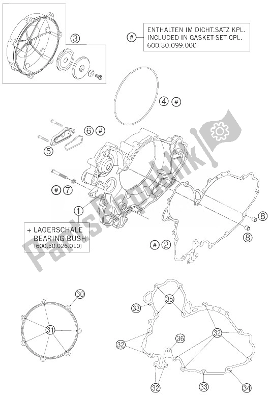 All parts for the Clutch Cover of the KTM 990 Adventure Orange ABS 10 Australia United Kingdom 2010