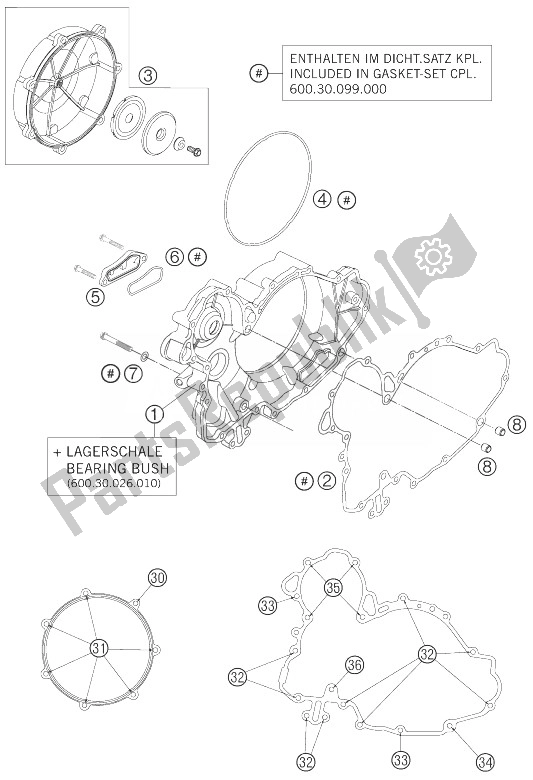 All parts for the Clutch Cover of the KTM 990 Super Duke Olive ME Europe 2010