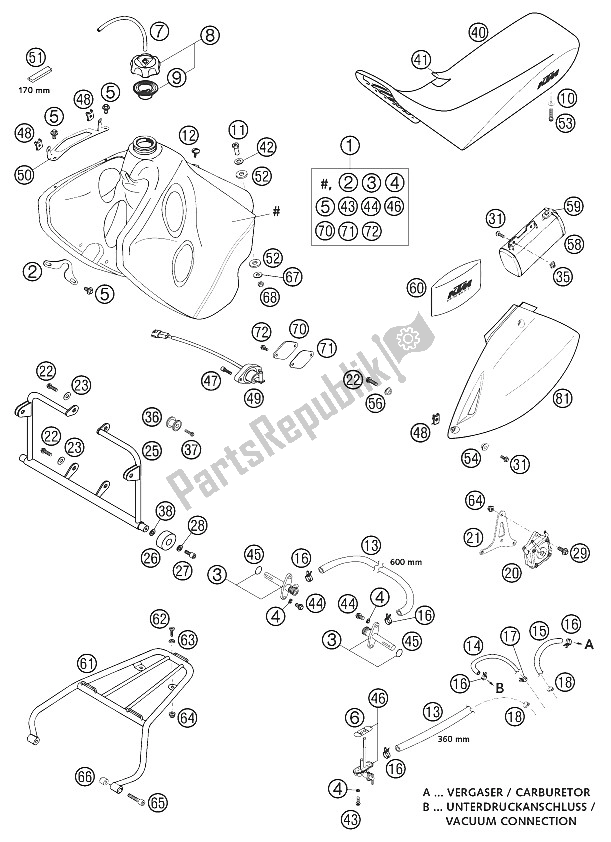 Todas las partes para Tanque De Combustible, Asiento, Tapa 640 Lc4 de KTM 640 Adventure R Australia 2002