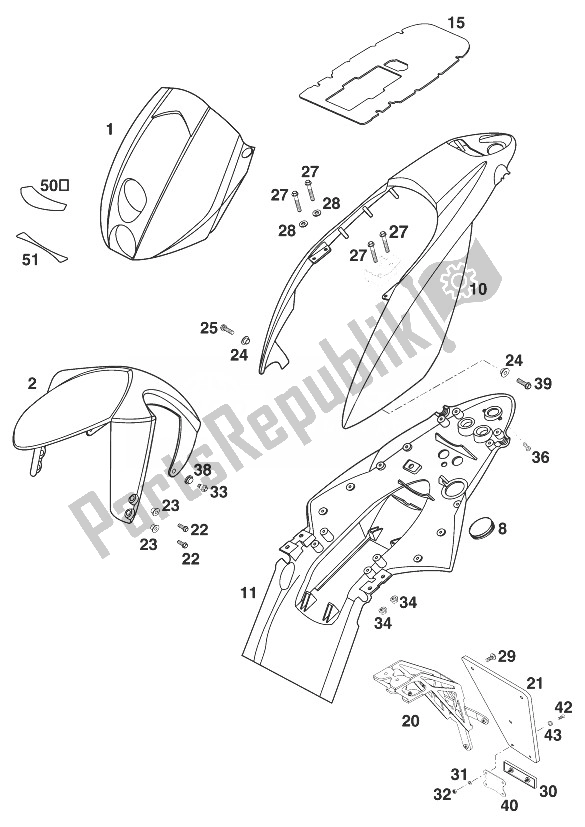 Tutte le parti per il Maschera, Parafango Duca '99 del KTM 640 Duke II Titan Europe 1999