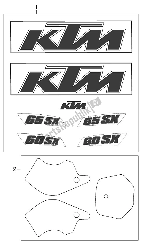 Toutes les pièces pour le Jeu De Décalcomanies 65sx 2000 du KTM 60 SX Europe 2000