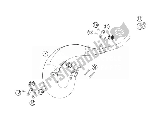 All parts for the Exhaust Pipe of the KTM 200 EXC Europe 2007