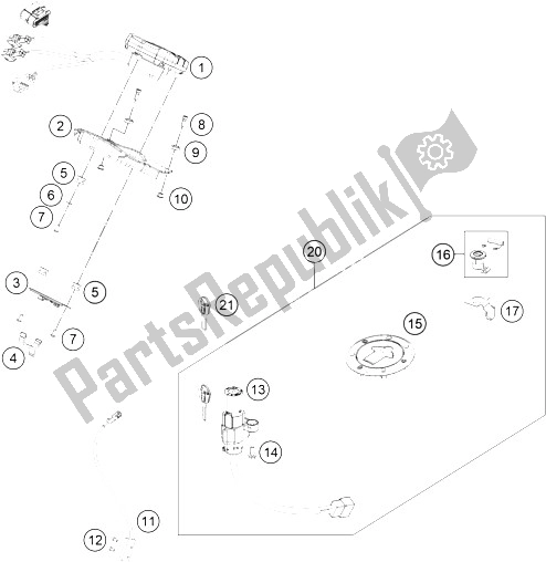 Alle onderdelen voor de Instrumenten / Sluitsysteem van de KTM 200 Duke WH W O ABS B D 16 Asia 2016