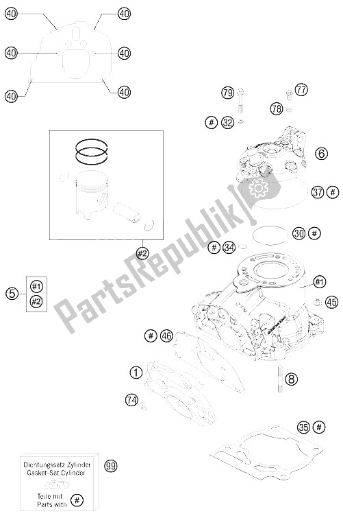 Alle onderdelen voor de Cilinder, Cilinderkop van de KTM 150 SX USA 2015