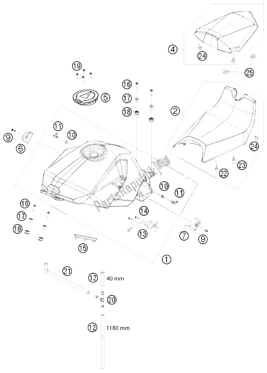 Todas las partes para Tanque, Asiento, Tapa de KTM 1190 RC 8 Orange France 2008