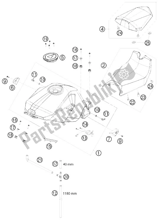 Todas las partes para Tanque, Asiento, Tapa de KTM 1190 RC 8 Orange Japan 2008