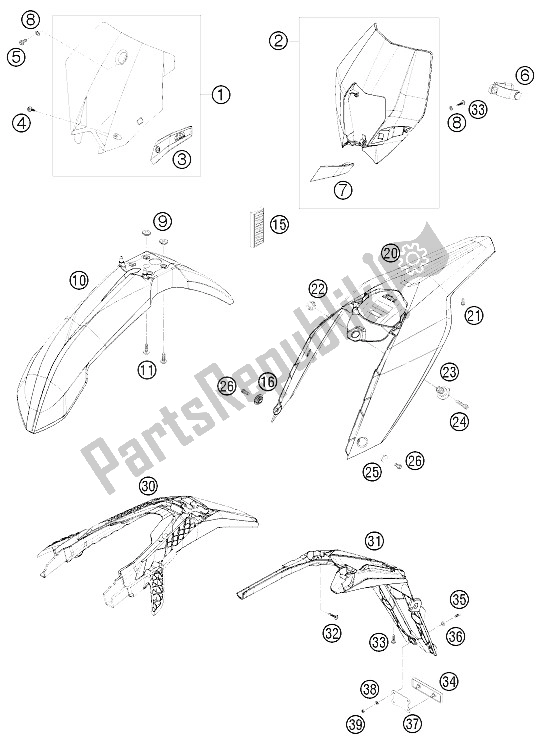 All parts for the Mask, Fenders of the KTM 250 EXC F Australia 2008