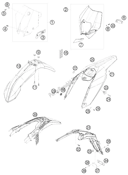 All parts for the Mask, Fenders of the KTM 250 XCF W South Africa 2008
