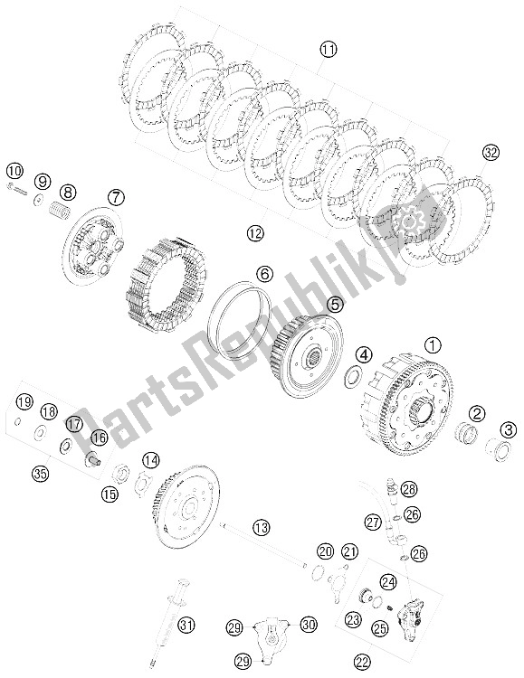 All parts for the Clutch of the KTM 530 EXC R Australia United Kingdom 2008