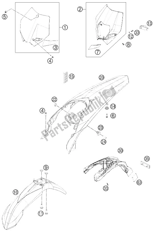 Todas las partes para Máscara, Defensas de KTM 350 EXC F USA 2012
