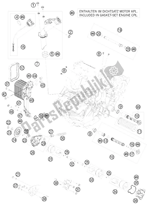 All parts for the Lubricating System of the KTM 1190 RC 8R LIM ED Red Bull 09 Europe 2009