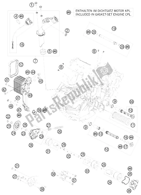 All parts for the Lubricating System of the KTM 1190 RC 8R LIM ED Red Bull 09 Europe 2009