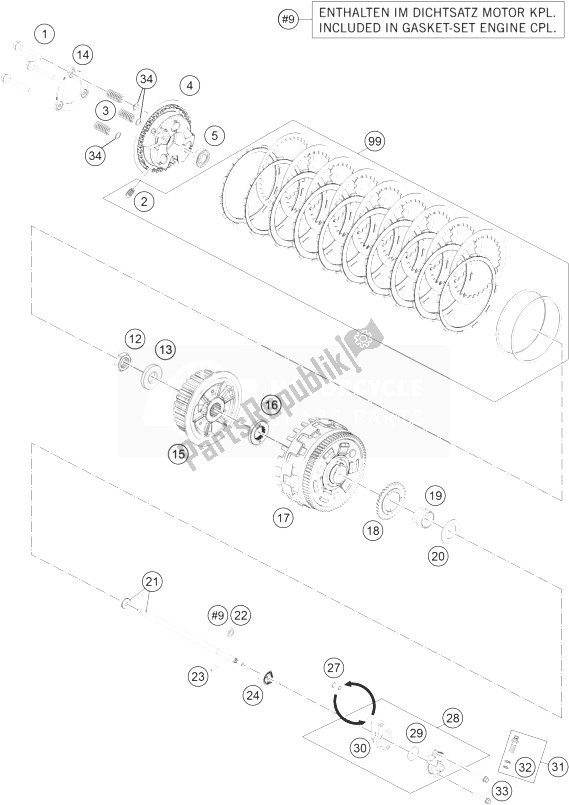 All parts for the Clutch of the KTM 1190 ADV ABS Grey WES France 2014