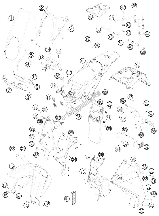 Todas las partes para Máscara, Defensas de KTM 990 Adventure Orange ABS Europe 2008