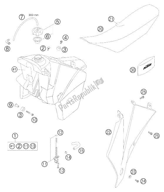 Tutte le parti per il Serbatoio, Sedile, Coperchio del KTM 250 EXC Factory Europe 2005