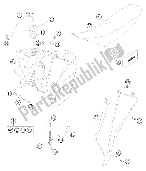 Alle onderdelen voor de Tank - Stoelbekleding Raci van de KTM 250 EXC Racing Australia 2005