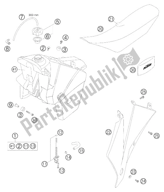 All parts for the Tank - Seat - Cover Raci of the KTM 250 EXC Racing Europe 2005