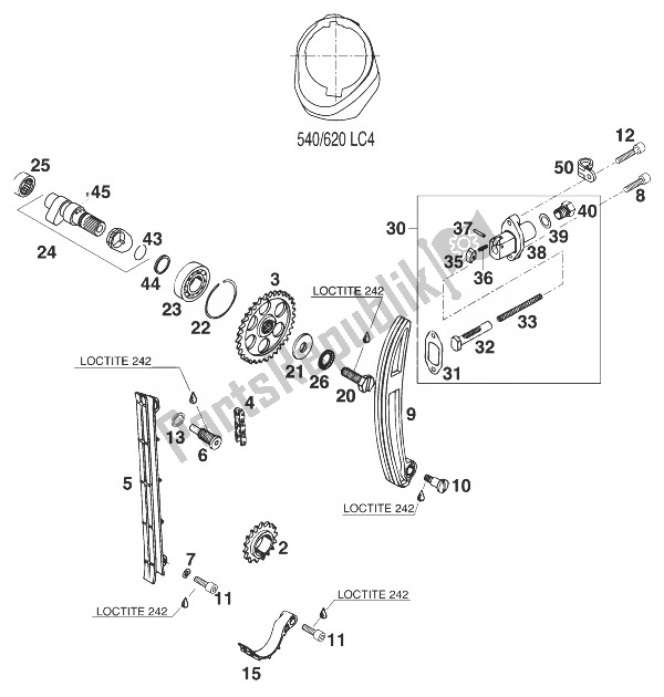 Tutte le parti per il Albero A Camme - Catena - Tenditore 620 Comp. '98 del KTM 620 LC 4 98 Competition Europe 1998