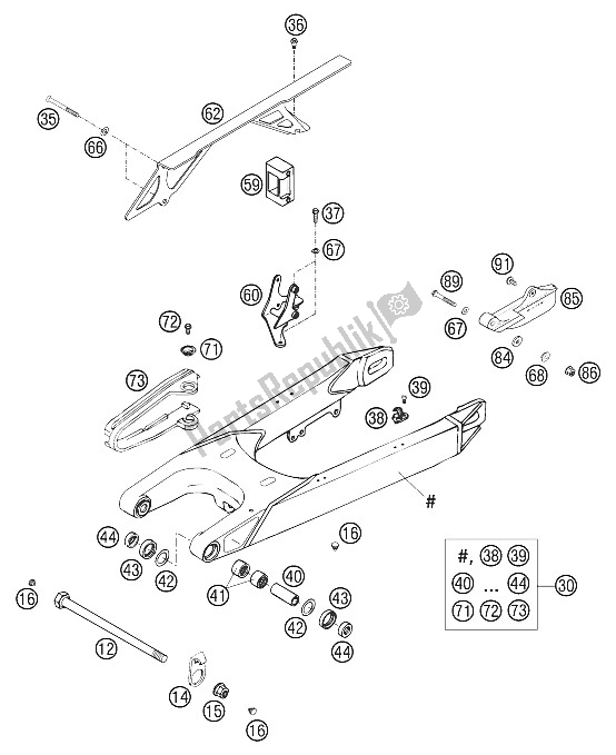 All parts for the Swing Arm 640 Lc4 Supermoto of the KTM 640 LC4 E S Moto Prestige Europe 2002