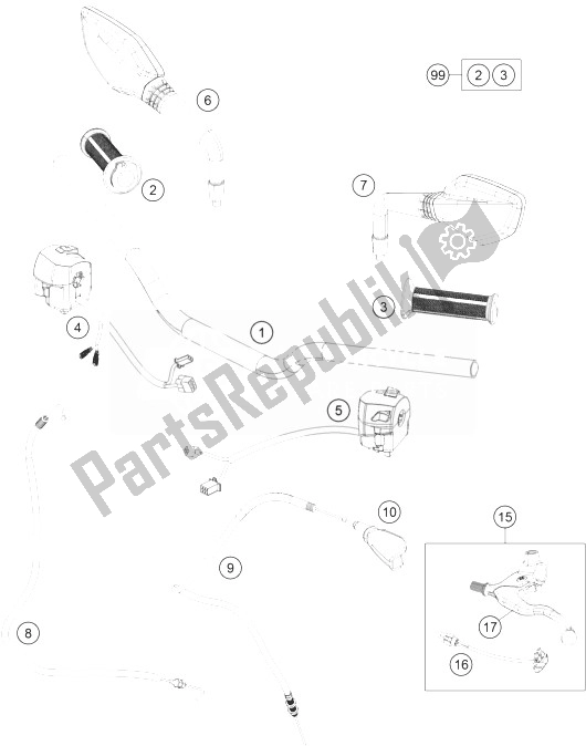All parts for the Handlebar, Controls of the KTM 200 Duke White ABS BAJ DIR 14 Europe 2014