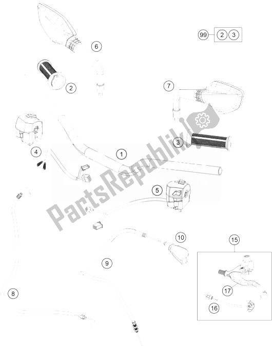 All parts for the Handlebar, Controls of the KTM 200 Duke White ABS CKD Malaysia 2014