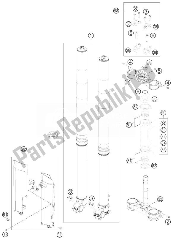 Alle onderdelen voor de Voorvork, Drievoudige Klem van de KTM 150 SX Europe 2014