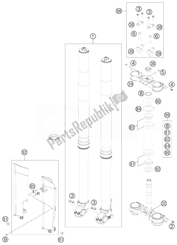 All parts for the Front Fork, Triple Clamp of the KTM 250 SX F Europe 2014