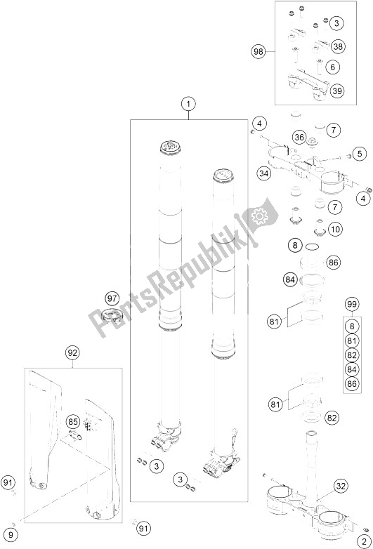 Tutte le parti per il Forcella Anteriore, Pinza Tripla del KTM 250 SX F Europe 2016