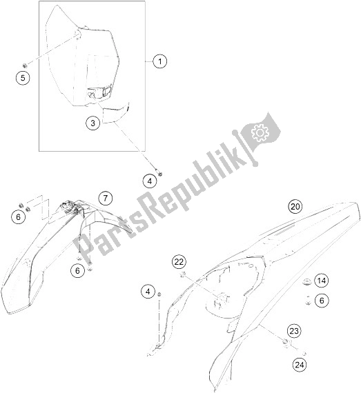 All parts for the Mask, Fender of the KTM 250 XC F USA 2015