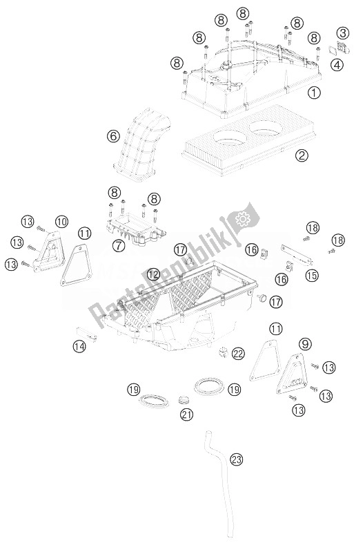 Toutes les pièces pour le Boîte De Filtre à Air du KTM 990 Super Duke Olive ME Australia United Kingdom 2010