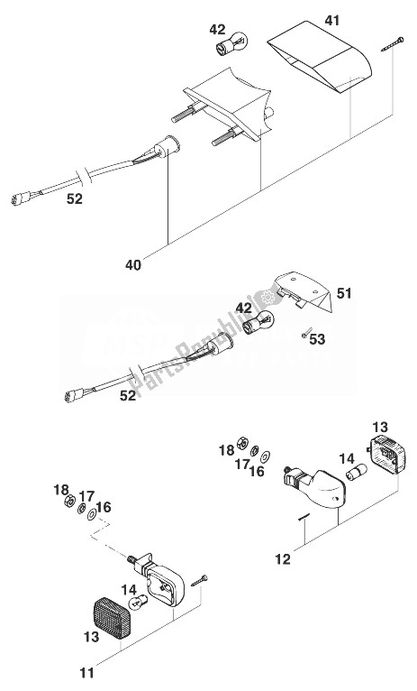 Todas las partes para Máscara - Intermitente - Luz Trasera '98 de KTM 250 EXC 12 LT USA 1998