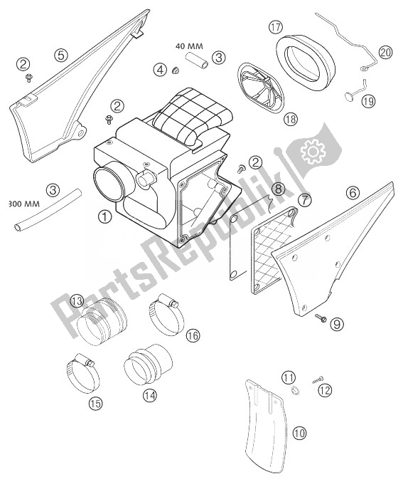 All parts for the Air Filter Box 625 Sxc of the KTM 625 SXC Europe 2003