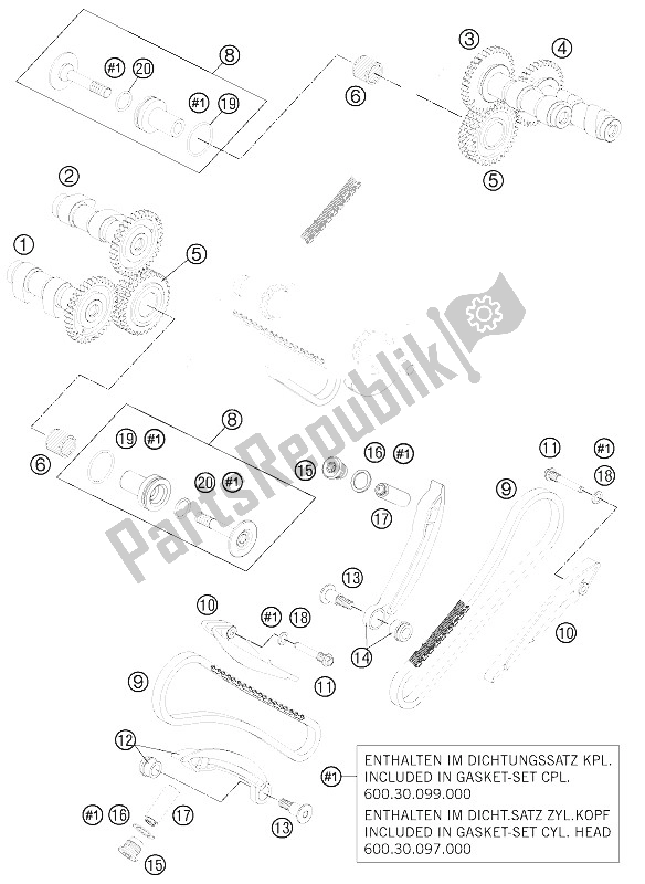 All parts for the Timing Drive of the KTM 990 Adventure Blue ABS 12 USA 2012