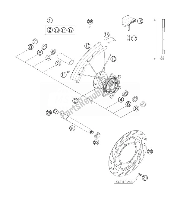 All parts for the Front Wheel of the KTM 640 LC4 Adventure USA 2003