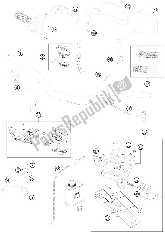 Alle onderdelen voor de Stuur, Bedieningselementen van de KTM 350 EXC F Australia 2012