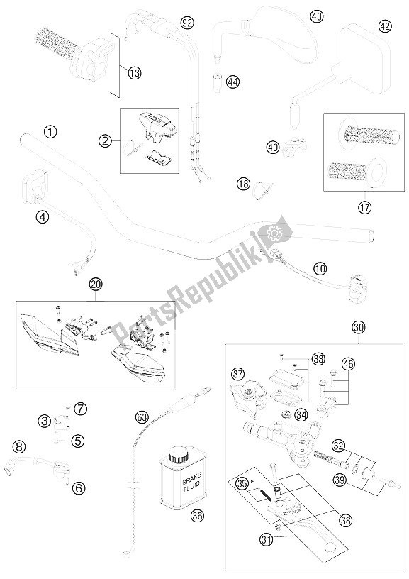 All parts for the Handlebar, Controls of the KTM 450 EXC Australia 2012