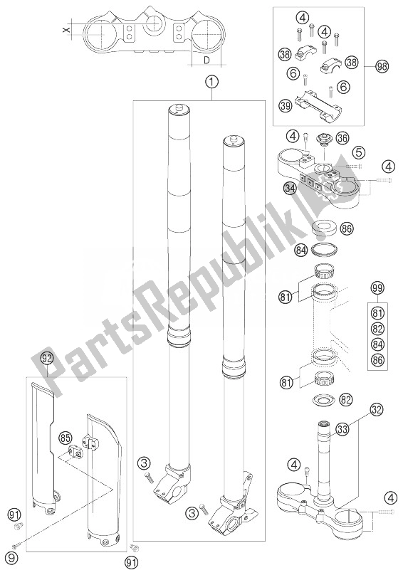 All parts for the Front Fork Wp of the KTM 250 EXC Europe 2007