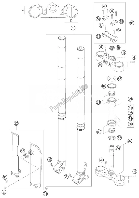 Alle onderdelen voor de Voorvork Wp van de KTM 250 XC W South Africa 2007