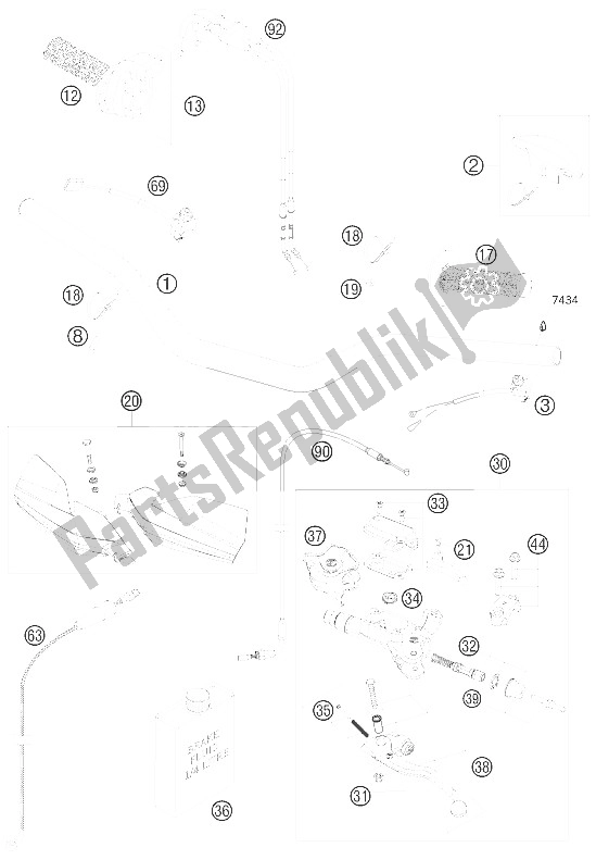 All parts for the Handlebar, Controls of the KTM 250 SX F USA 2009