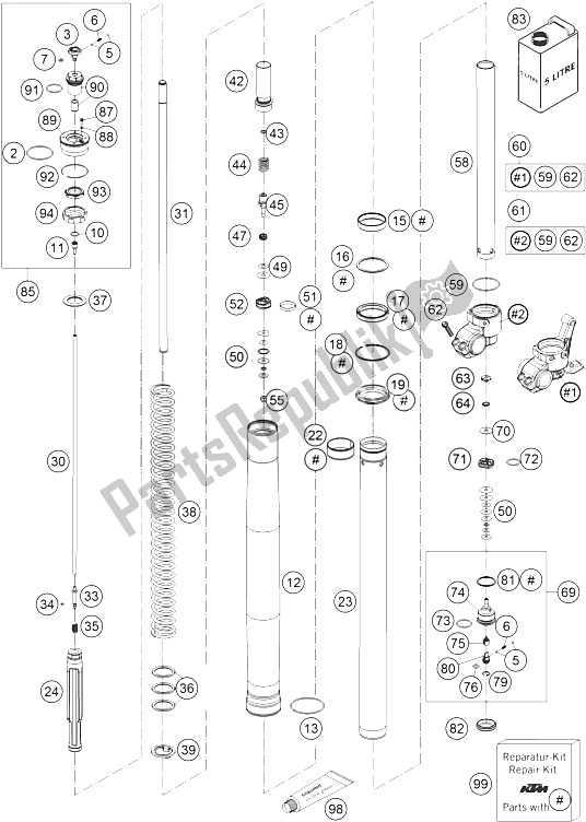 Todas as partes de Pernas Do Garfo Wp Usd 48 + Pa do KTM 450 Rallye Factory Repl Europe 2005