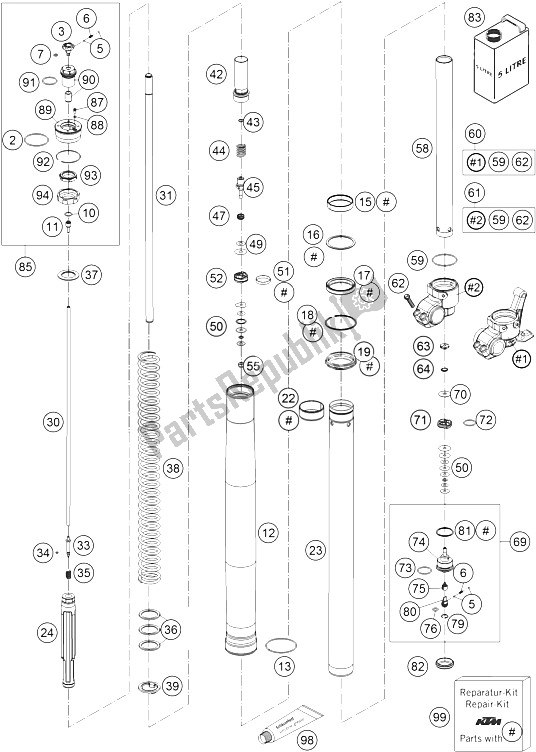 Tutte le parti per il Gambali Forcella Usp 48 + Pa del KTM 660 Rallye Factory Repl Europe 2005