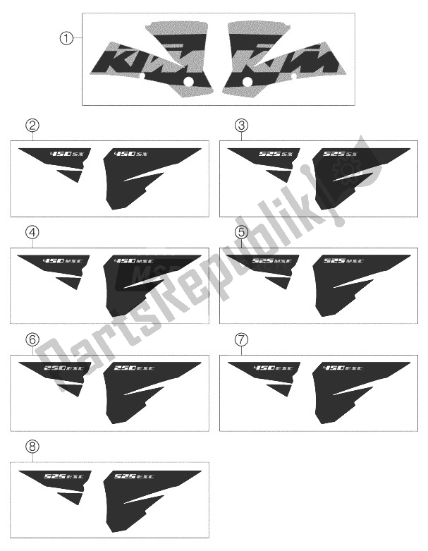 All parts for the Decal Racing of the KTM 450 MXC G Racing USA 2004