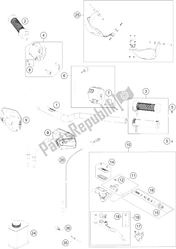 All parts for the Handlebar, Controls of the KTM 1290 Super Adventure WH ABS 16 China 2016